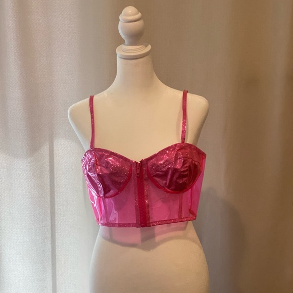 Pink sparkly bralette top with zipper front and clear back - Picture 7 of 7